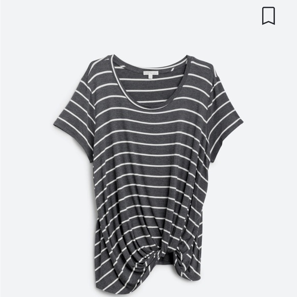 nine britton Tops - Striped scoop knot t-shirt from Nine Britton. Size 1x, grey and white.